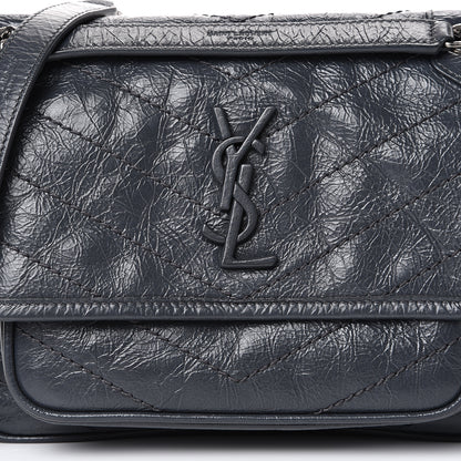 Saint Laurent Crinkled Calfskin Matelasse Monogram Baby Niki Chain Satchel Storm 8 of 11