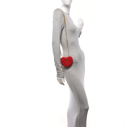 Christian Dior Calfskin Cannage Dioramour Caro Heart Pouch With Chain Bright Red 2 of 8