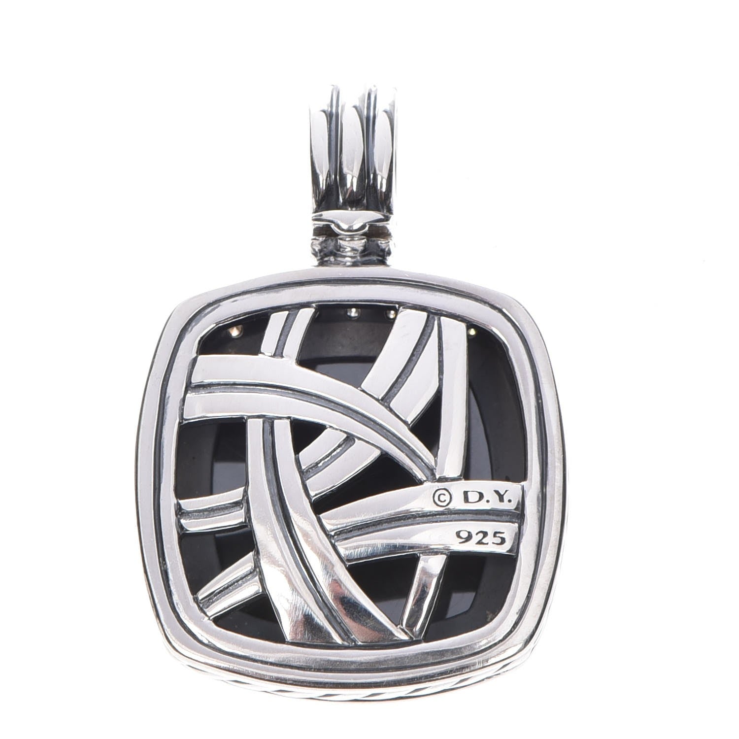 David Yurman Sterling Silver Diamond Hematite 17mm Albion Enhancer Pendant 3 of 4