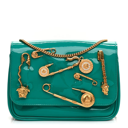 Versace Patent Medusa Safety Pin Embellished Shoulder Bag Turquoise 1 of 8