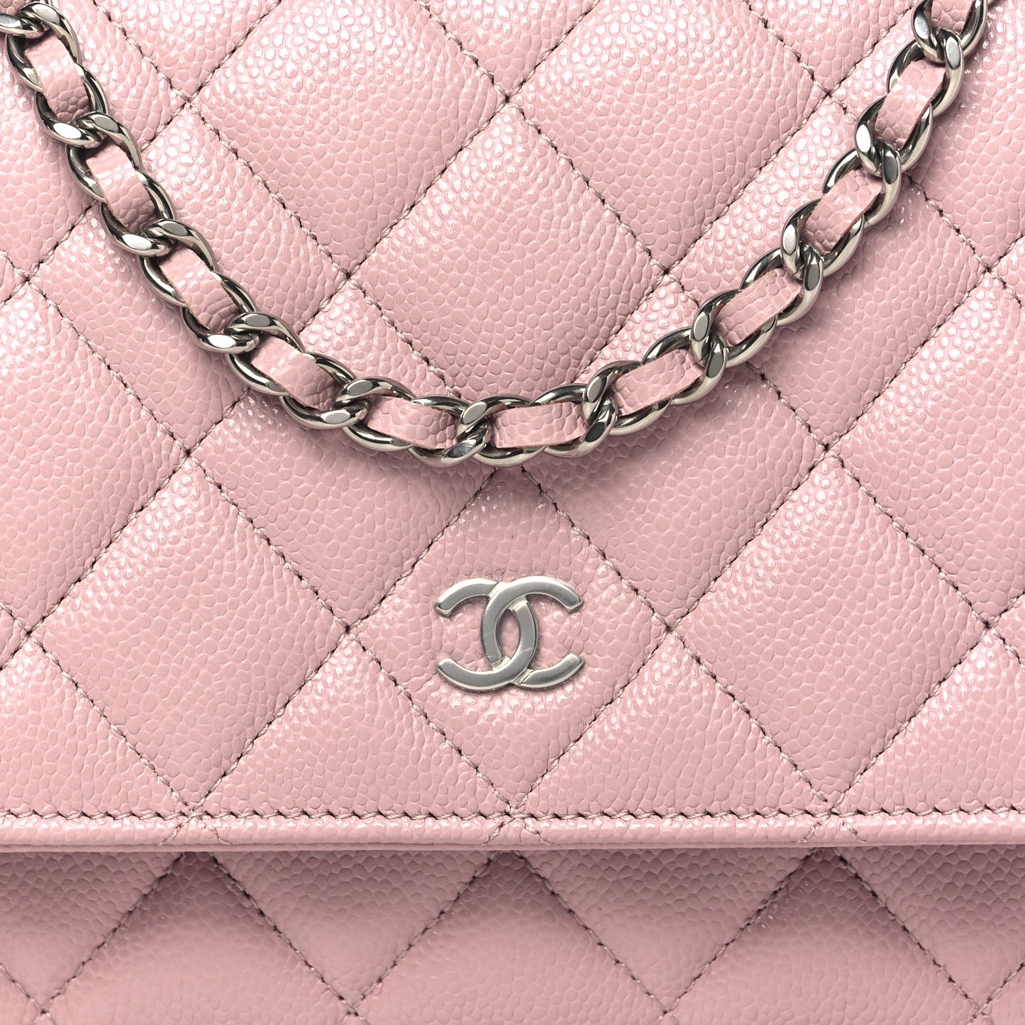 Caviar Quilted Wallet on Chain WOC Light Pink