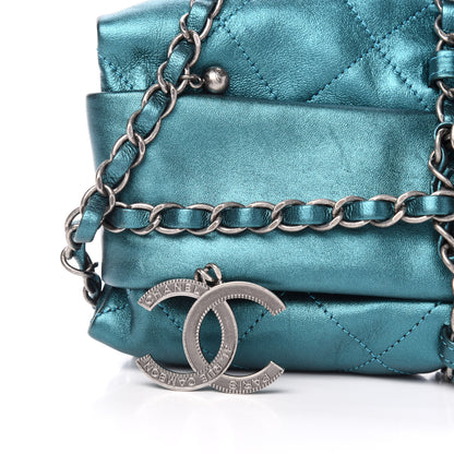 Chanel Metallic Calfskin Quilted Baluchon Turquoise 11 of 12