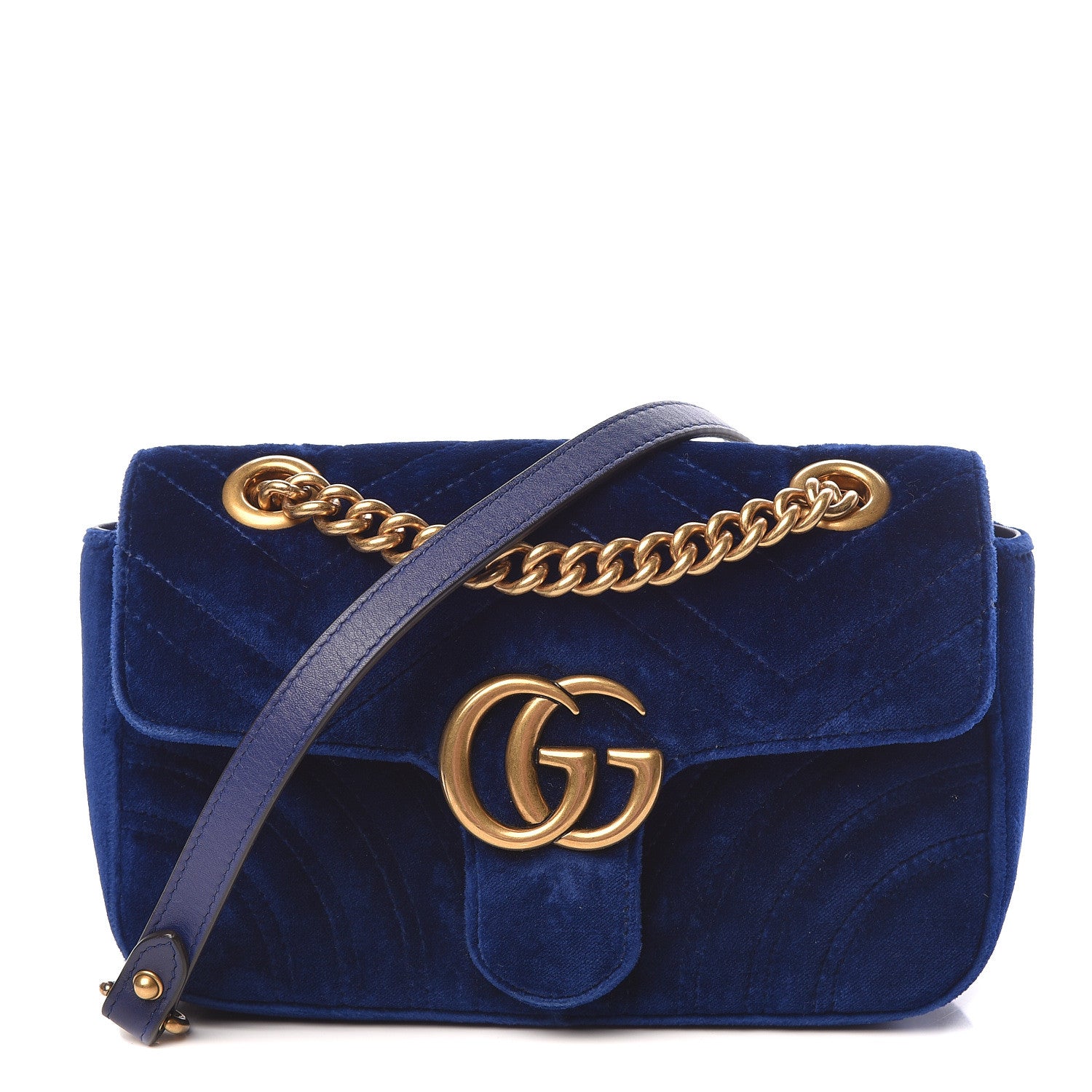 Gucci Velvet Matelasse Mini GG Marmont Shoulder Bag Cobalt Blue 1 of 12