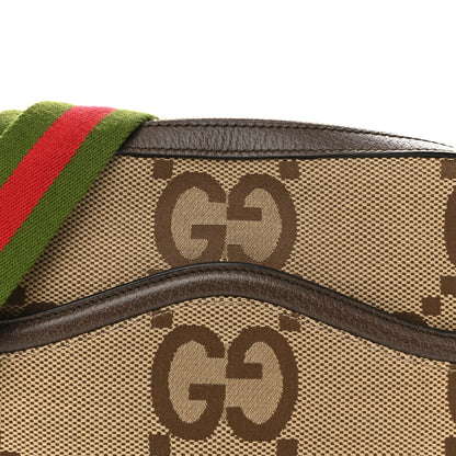 Gucci Monogram Jumbo GG Textured Dollar Calfskin Web Messenger Shoulder Bag Camel Ebony New Acero 8 of 16