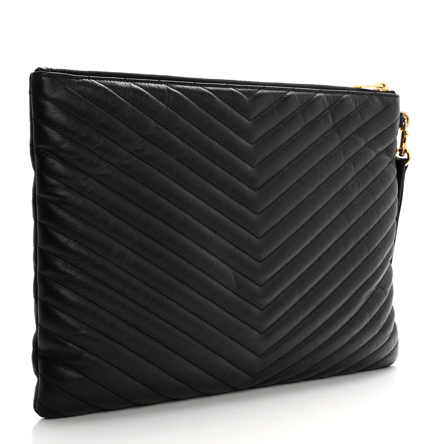 Calfskin Matelasse Chevron Monogram Document Holder Black
