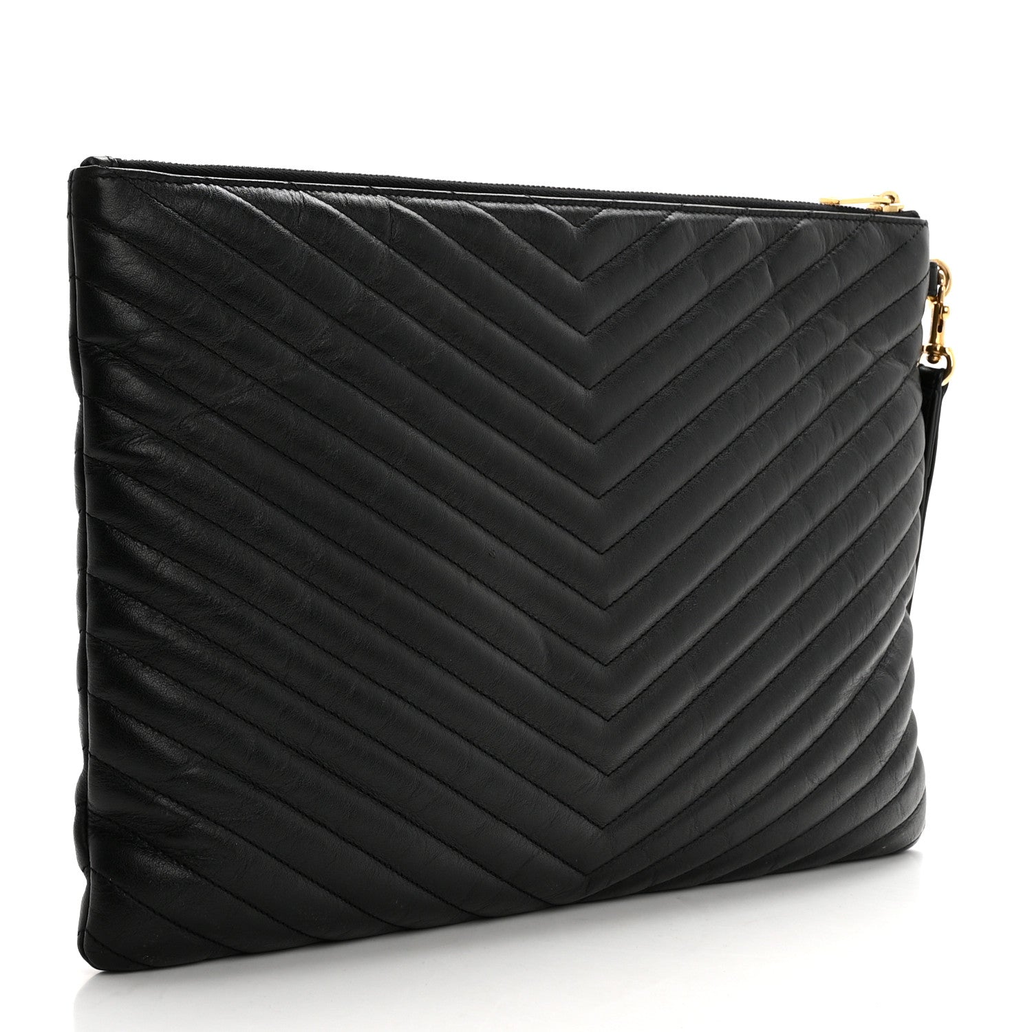 Saint Laurent Calfskin Matelasse Chevron Monogram Document Holder Black 3 of 9