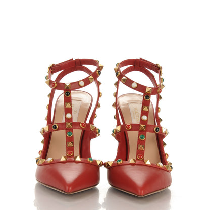 Valentino Garavani Calfskin Rockstud Rolling Ankle Strap 100mm Pumps 39.5 Rosso Valentino 2 of 7