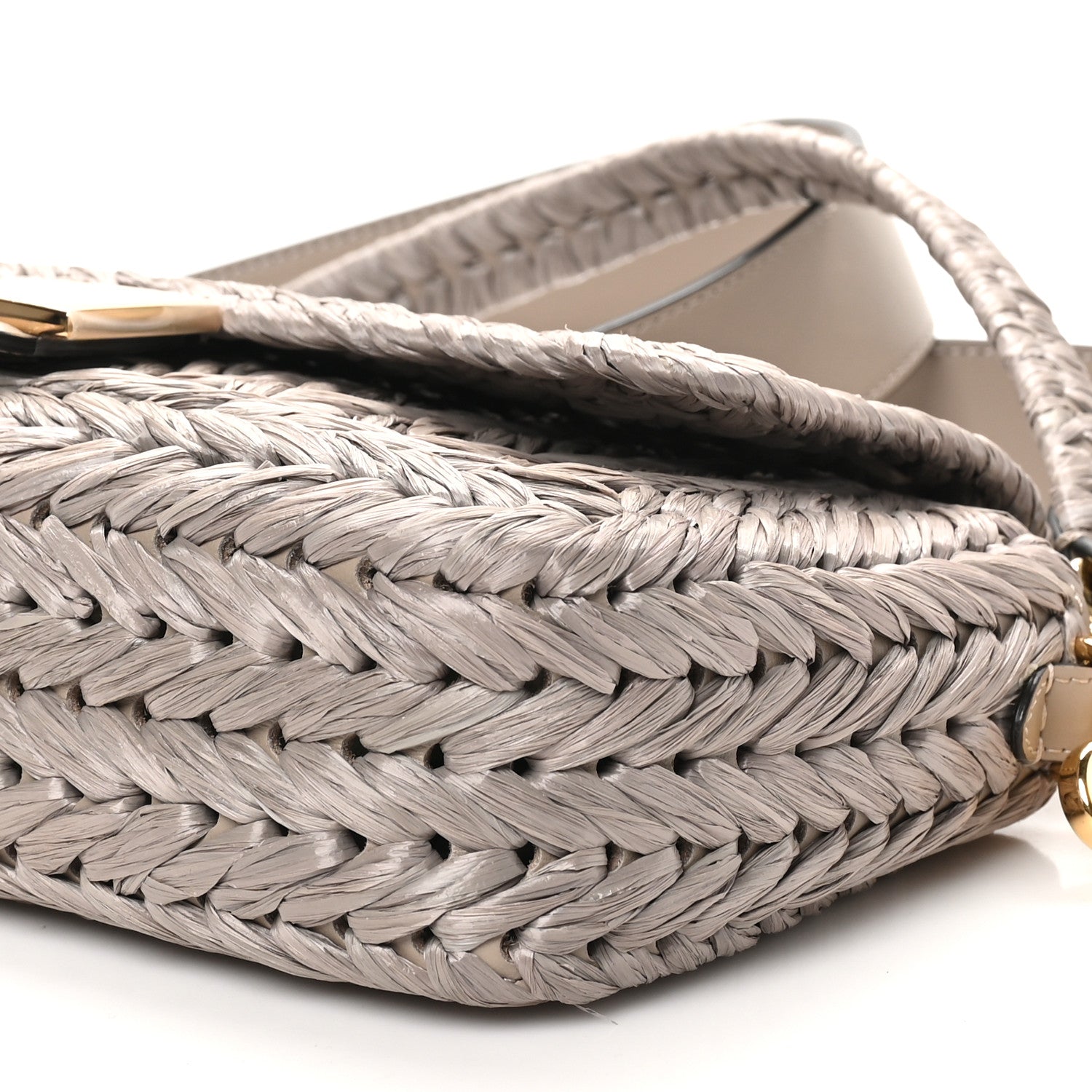 Fendi Paglia Vitello Grace FF Woven Baguette Tortora 9 of 9