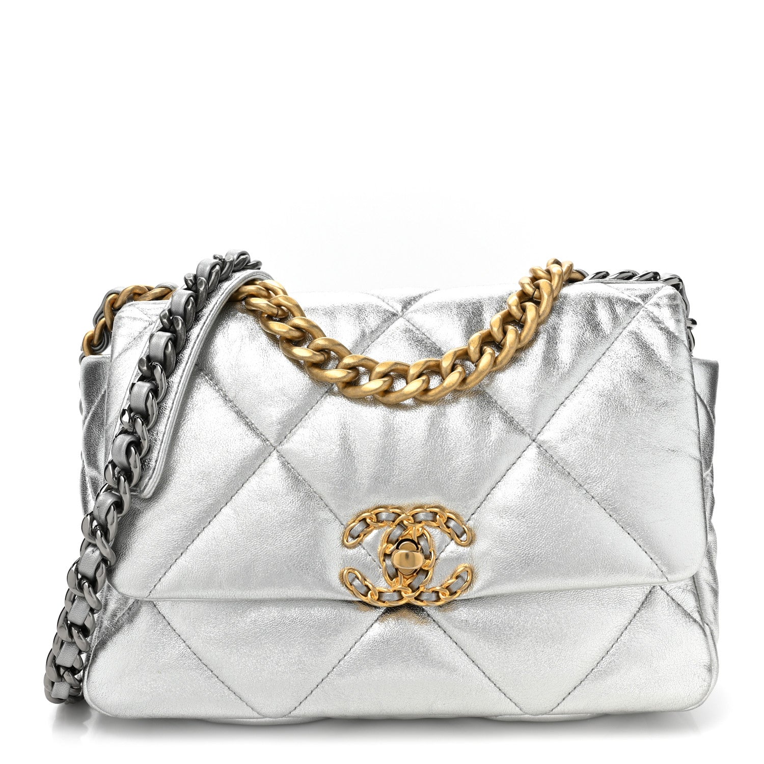 Chanel Metallic Lambskin Quilted Medium 19 Flap Silver 1 of 9
