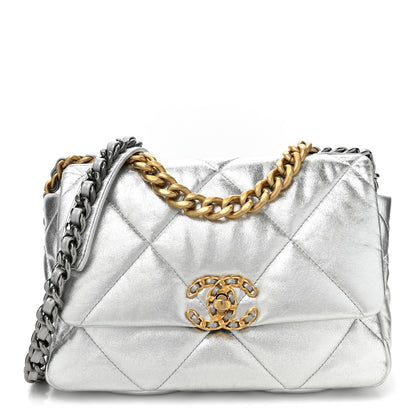 Chanel Metallic Lambskin Quilted Medium 19 Flap Silver 1 of 9