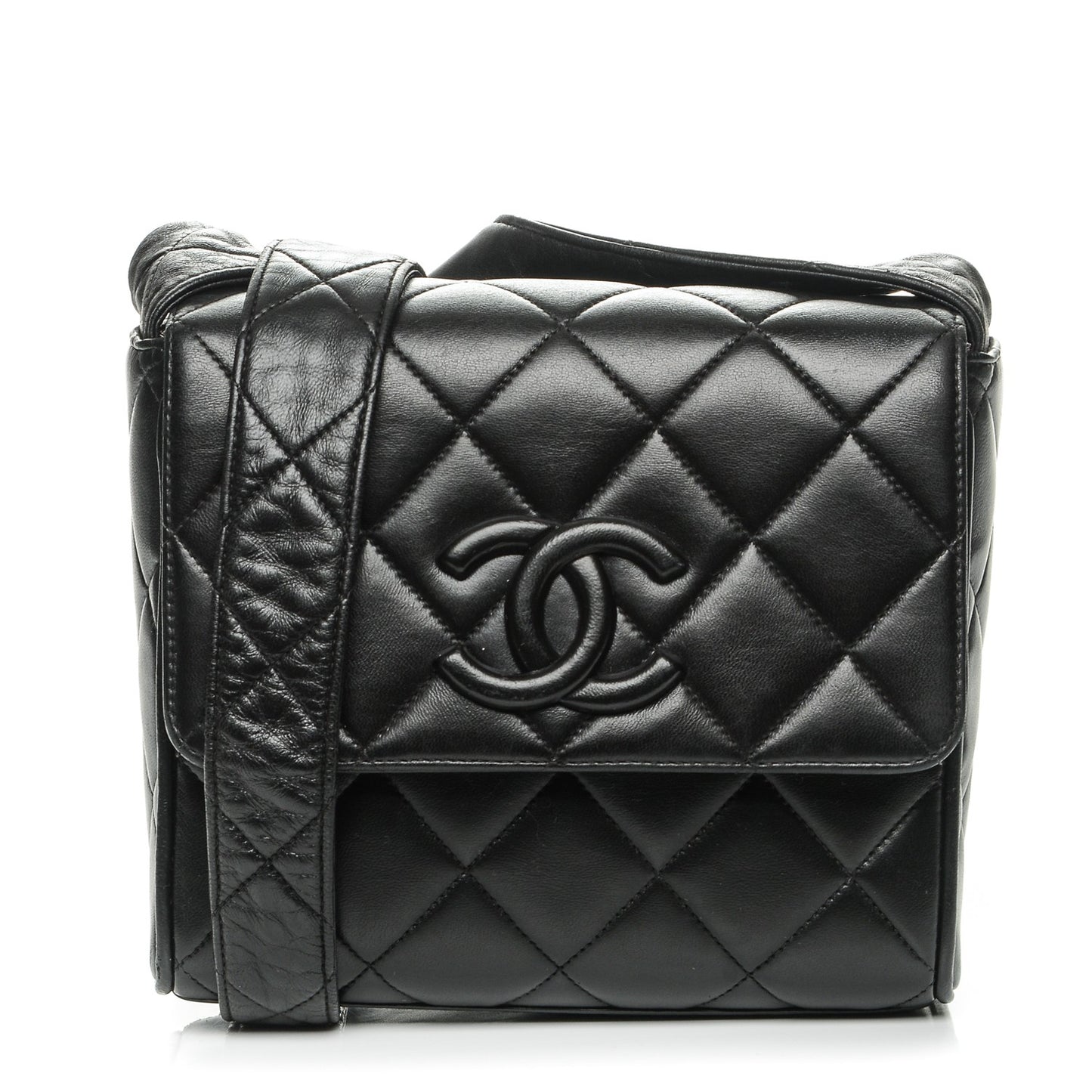 Lambskin Quilted CC Flap Shoulder Bag Black