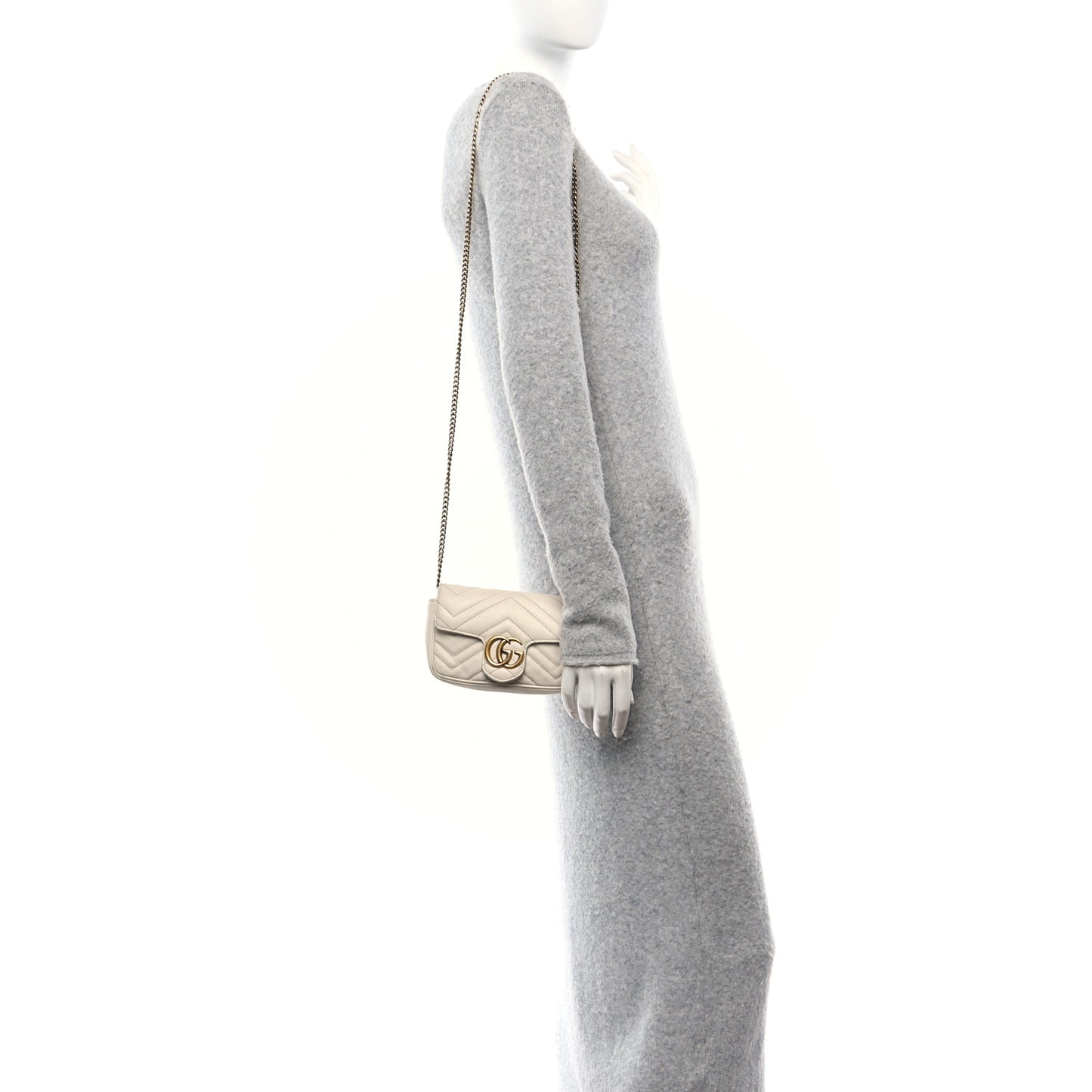 Calfskin Matelasse Super Mini GG Marmont Shoulder Bag White