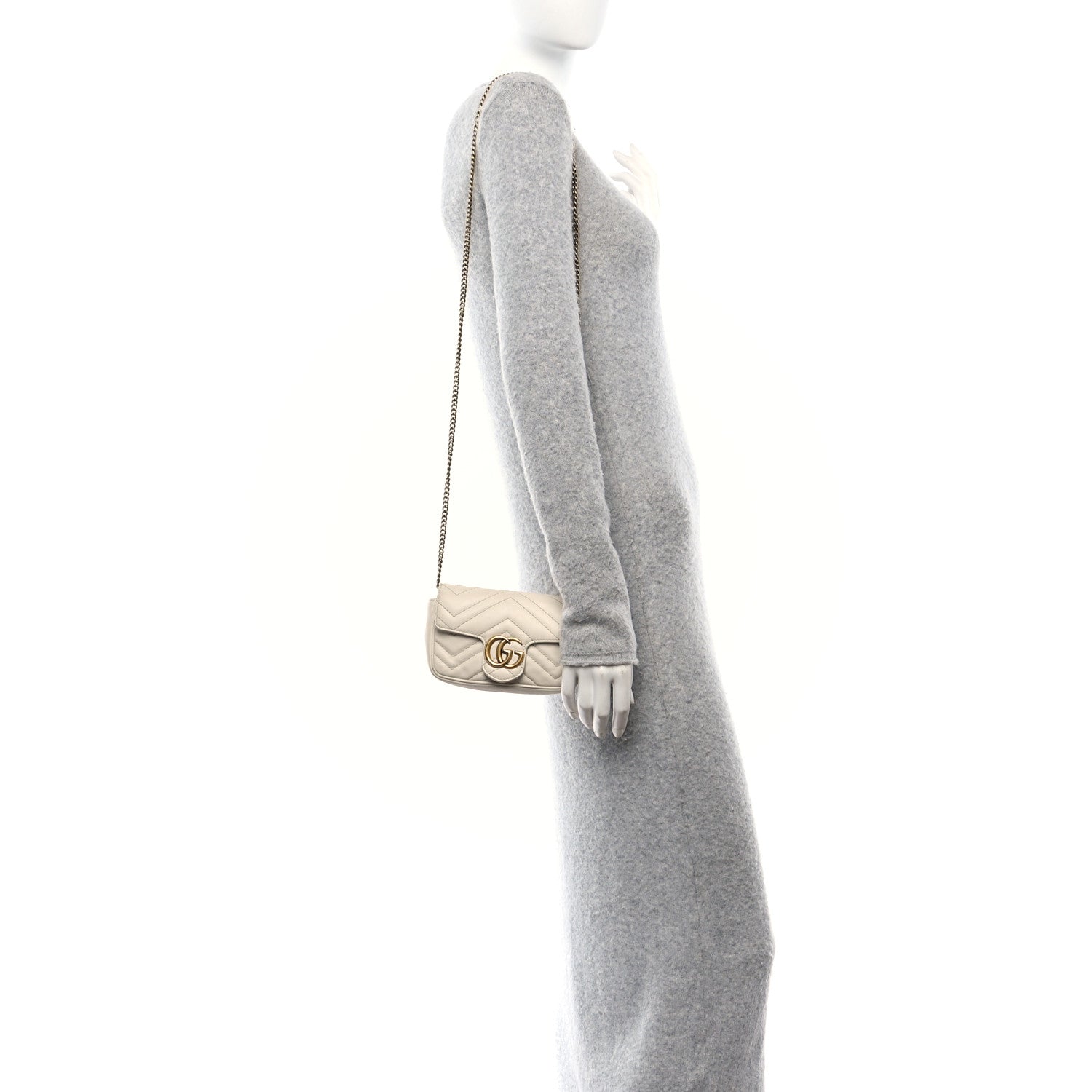 Gucci Calfskin Matelasse Super Mini GG Marmont Shoulder Bag White 2 of 10