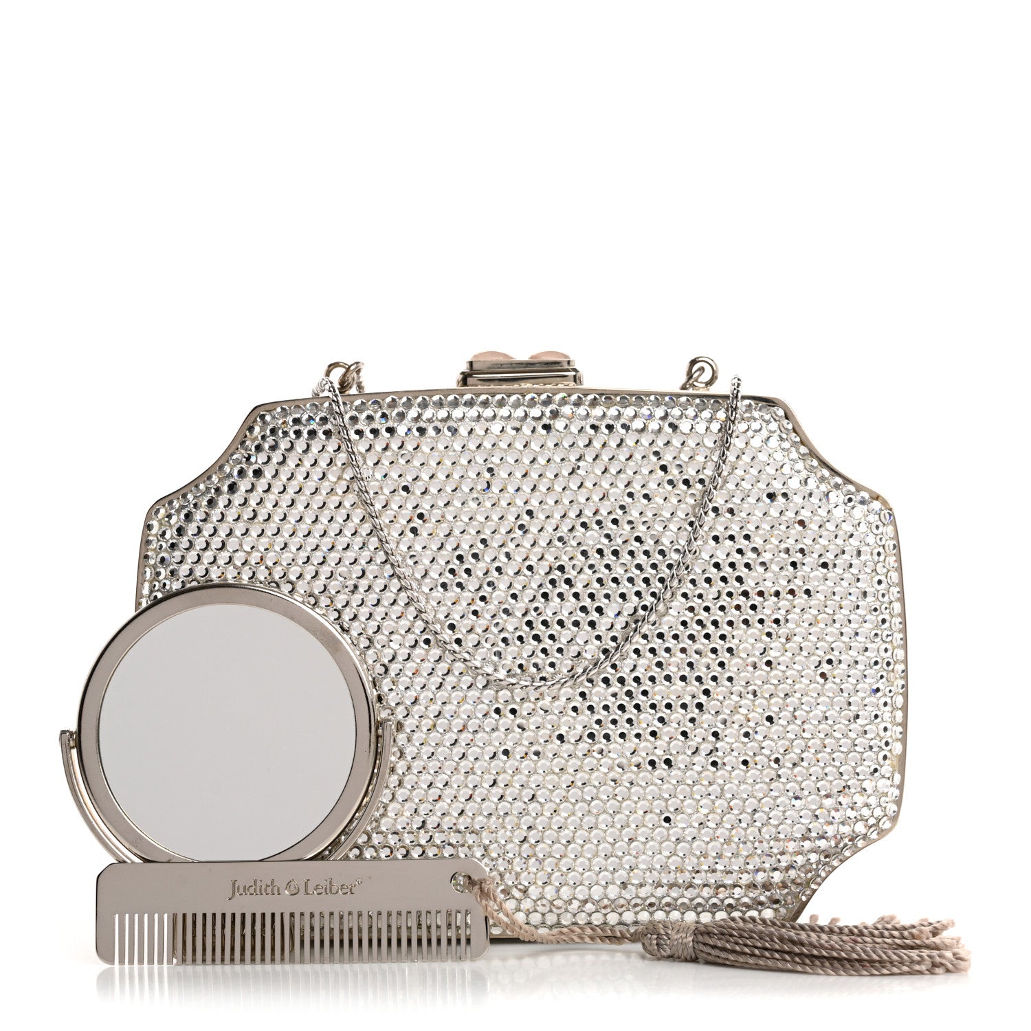 Judith Leiber Swarovski Crystal Minaudiere Clutch Silver 3 of 19
