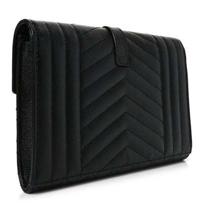 Saint Laurent Grain De Poudre Textured Mixed Matelasse Triquilt Monogram Clutch Black 3 of 10