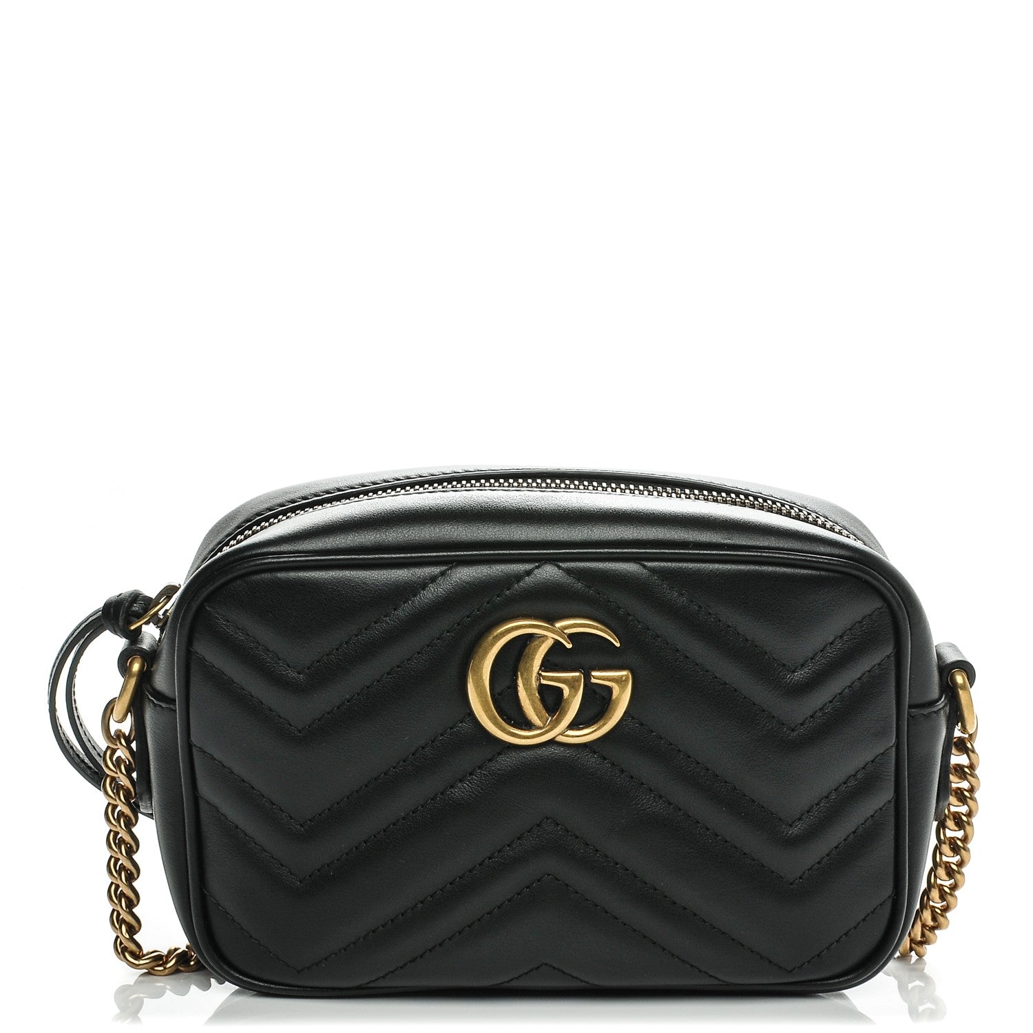 Gucci Calfskin Matelasse Mini GG Marmont Chain Shoulder Bag Black 1 of 6