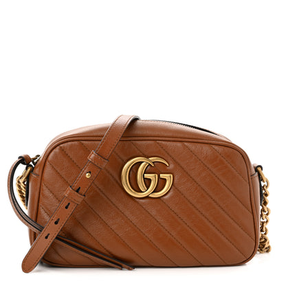 Gucci Glazed Calfskin Matelasse Diagonal Small GG Marmont Chain Shoulder Bag Cuir 1 of 13