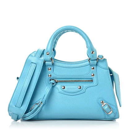 Balenciaga Grained Calfskin Neo Classic Silver Hardware Mini City Azur 1 of 22