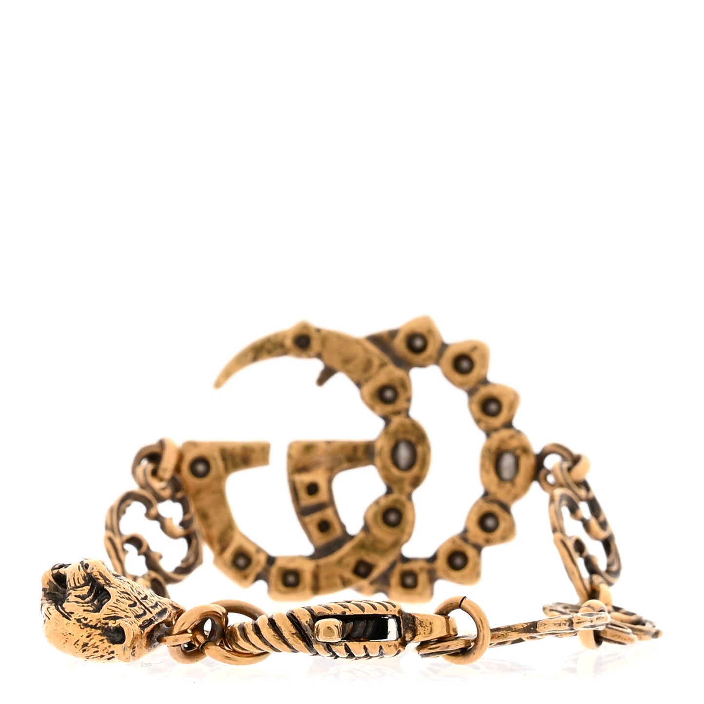 Oxidized Metal Crystal Double G Bracelet Aged Gold Multicolor