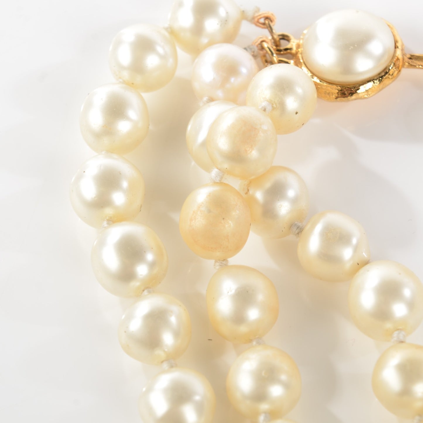 Pearl Triple Strand CC Short Necklace Gold
