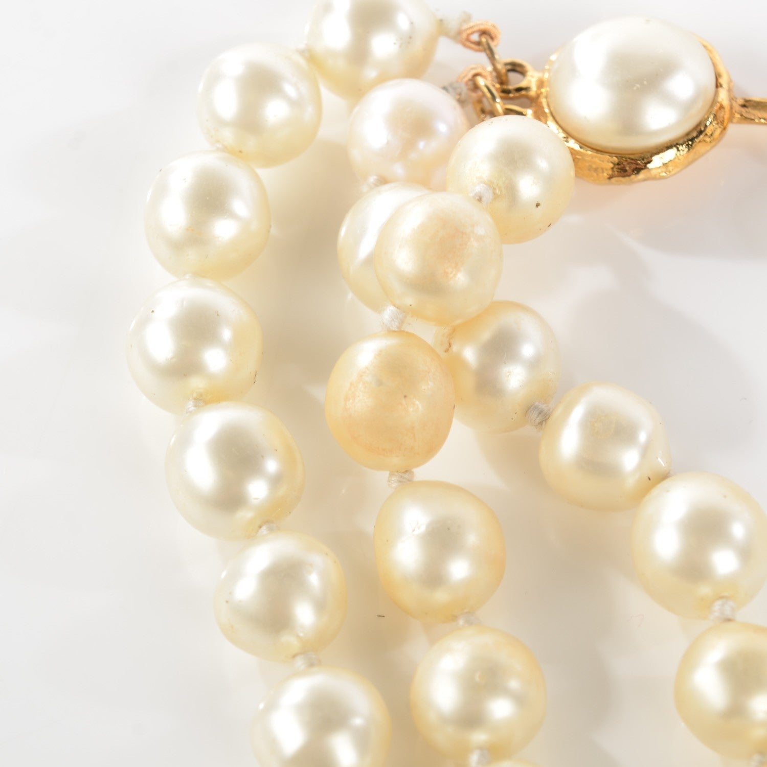 Chanel Pearl Triple Strand CC Short Necklace Gold 7 of 7