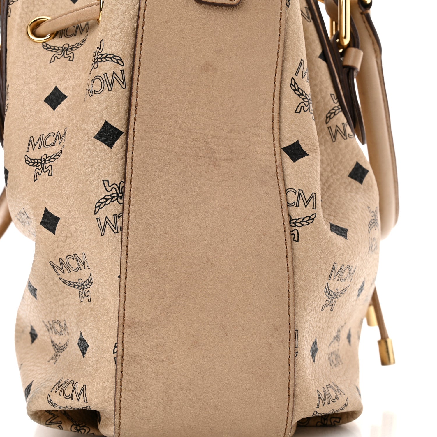 MCM Visetos Drawstring Bucket Bag Beige 13 of 14
