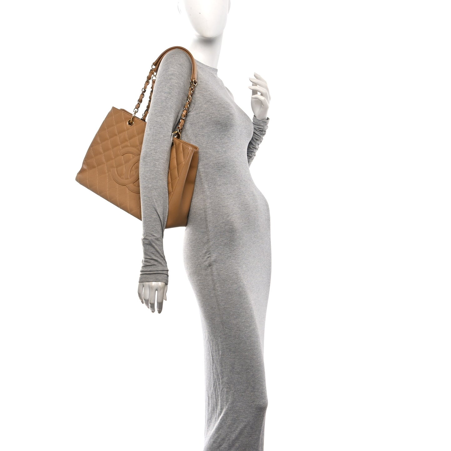 Caviar Quilted Grand Shopping Tote GST Beige