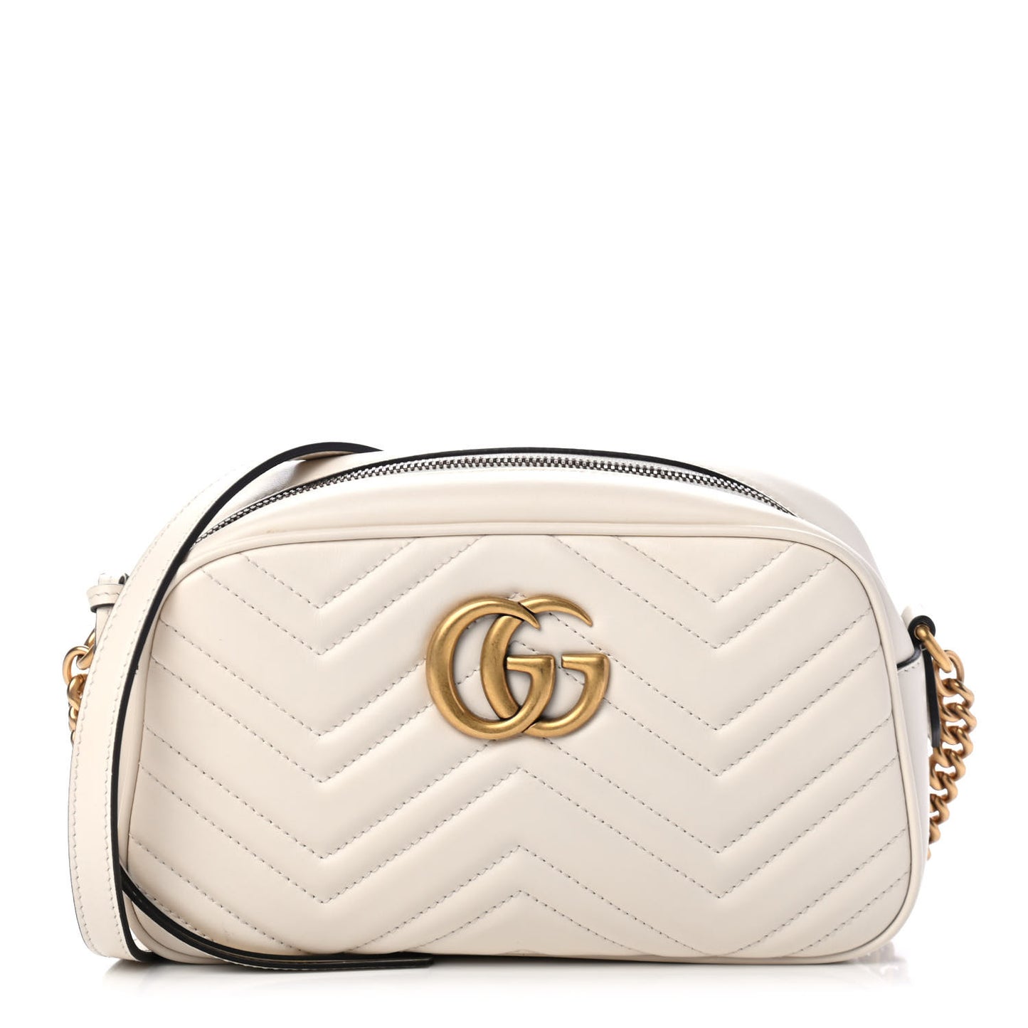 Calfskin Matelasse Small GG Marmont Chain Shoulder Bag White