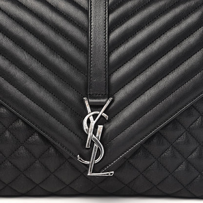 Saint Laurent Calfskin Mixed Matelasse Triquilt Large Monogram Satchel Black 11 of 11