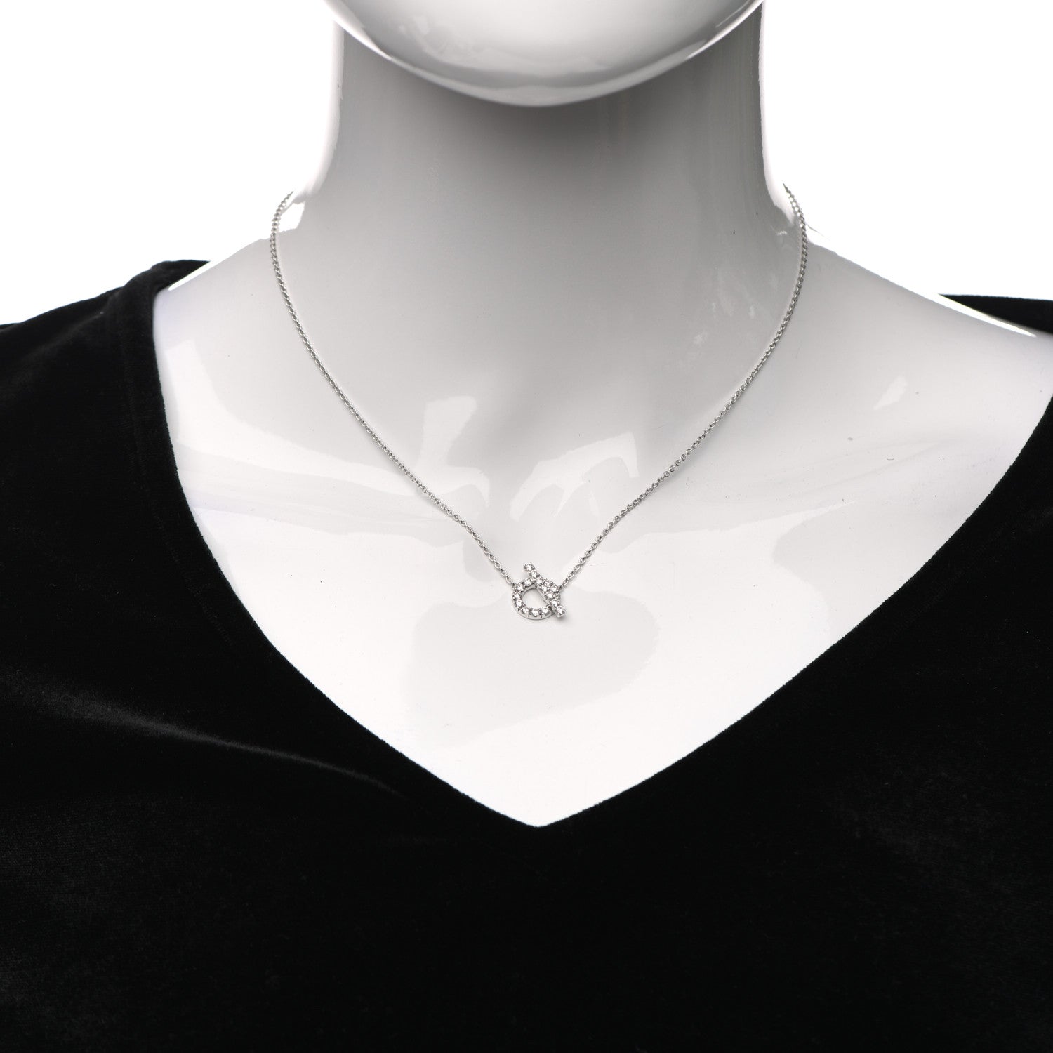 Hermes 18K White Gold Diamond Finesse Pendant Necklace 2 of 6