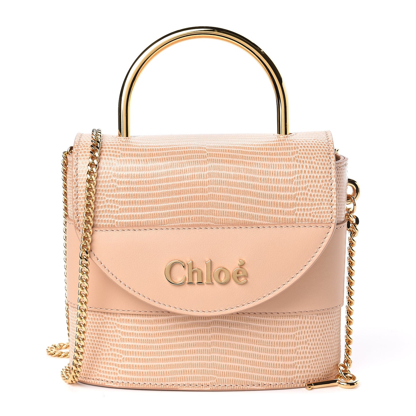 Calfskin Lizard Embossed Small Aby Lock Delicate Pink