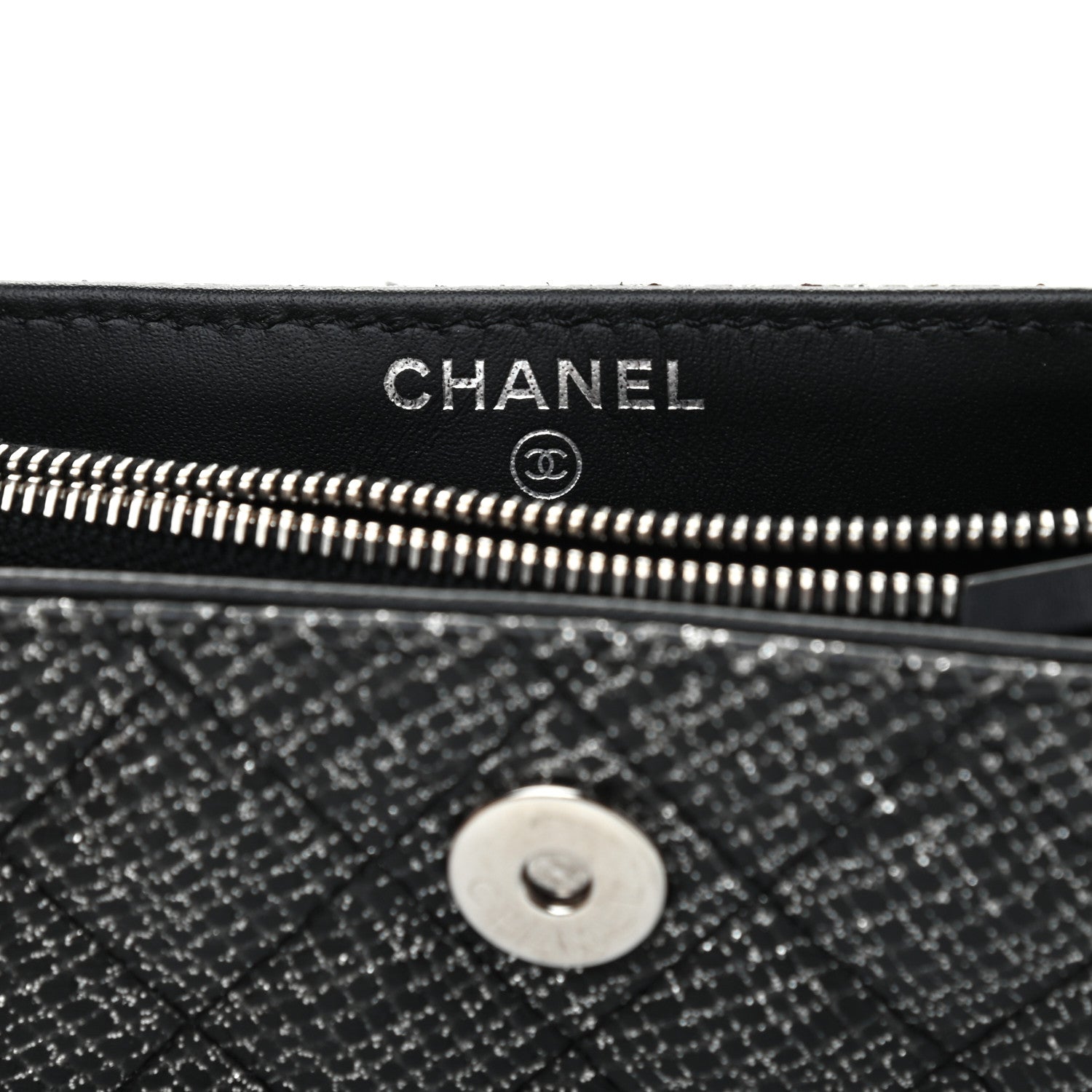 Chanel Glitter Calfskin Quilted Mini Phone Holder Clutch Black 6 of 8