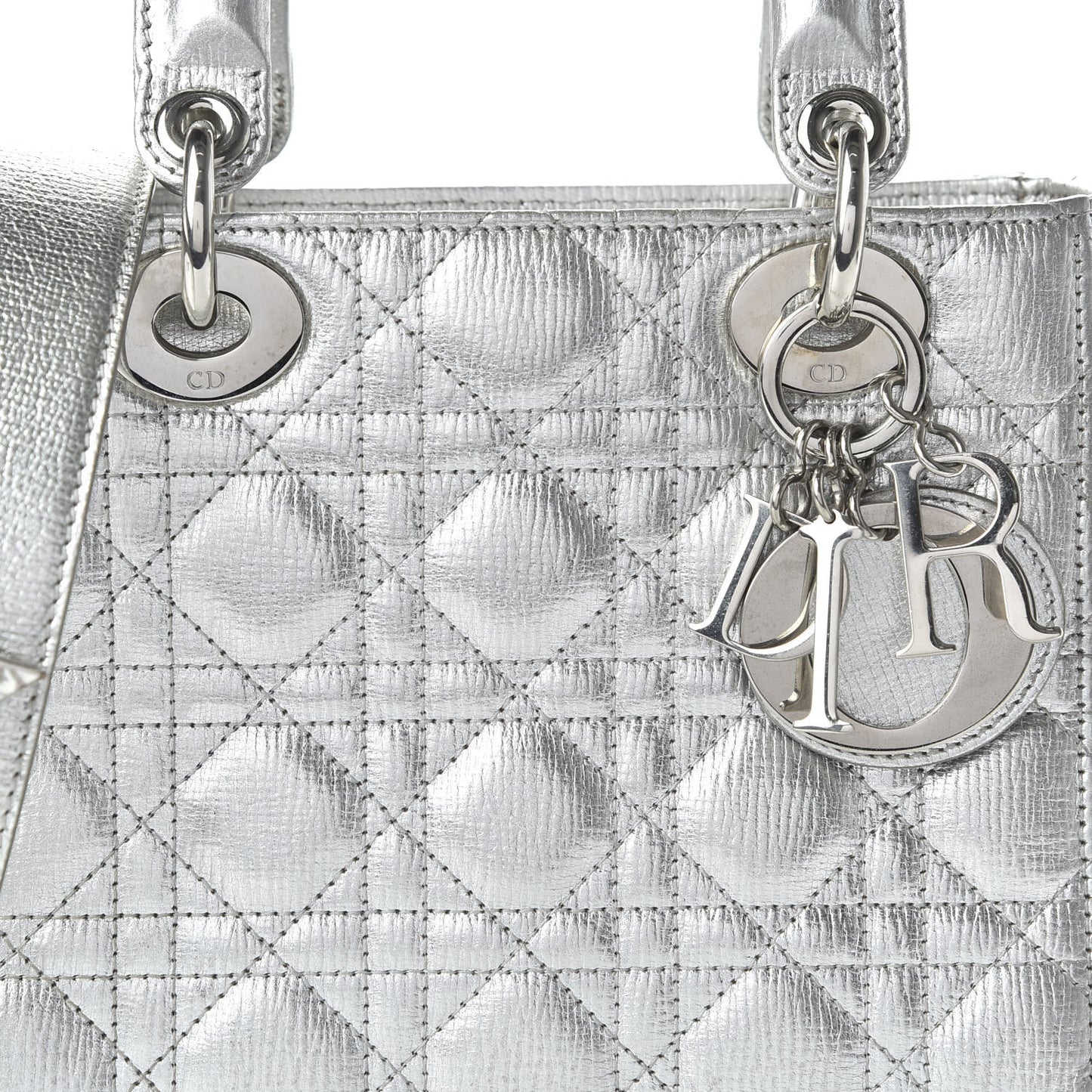 Metallic Grained Calfskin Cannage Small Lucky Badges My Lady Dior Silver