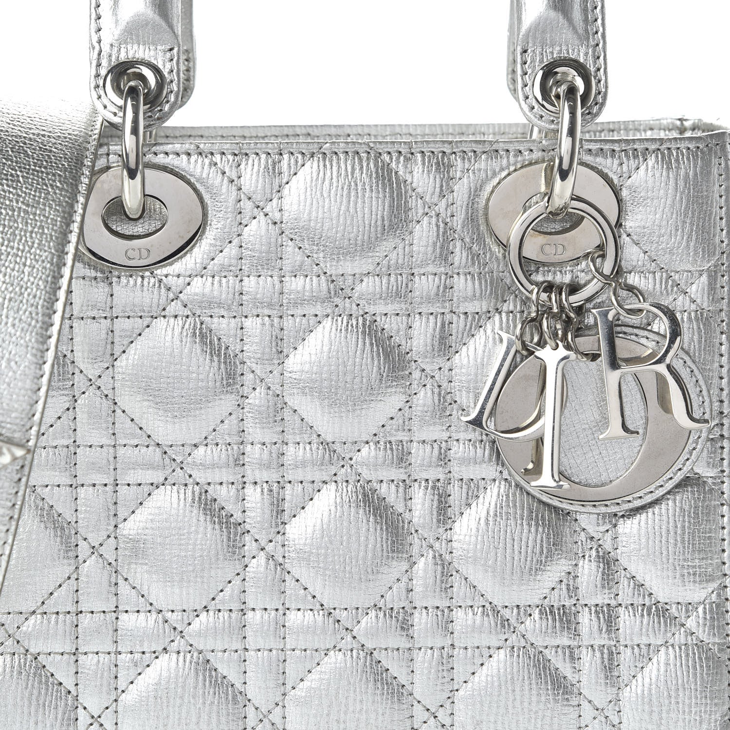 Christian Dior Metallic Grained Calfskin Cannage Small Lucky Badges My Lady Dior Silver 9 of 9