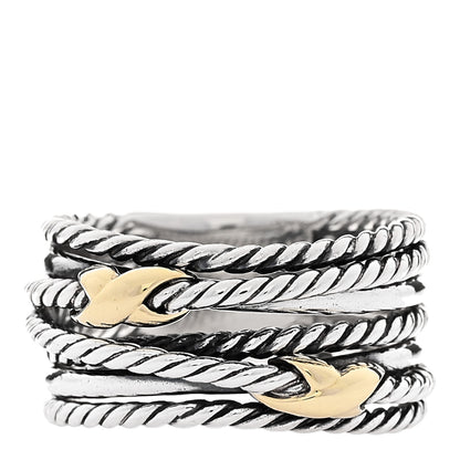 David Yurman Sterling Silver 18K Yellow Gold Double X Crossover Ring 58 8.25 1 of 5