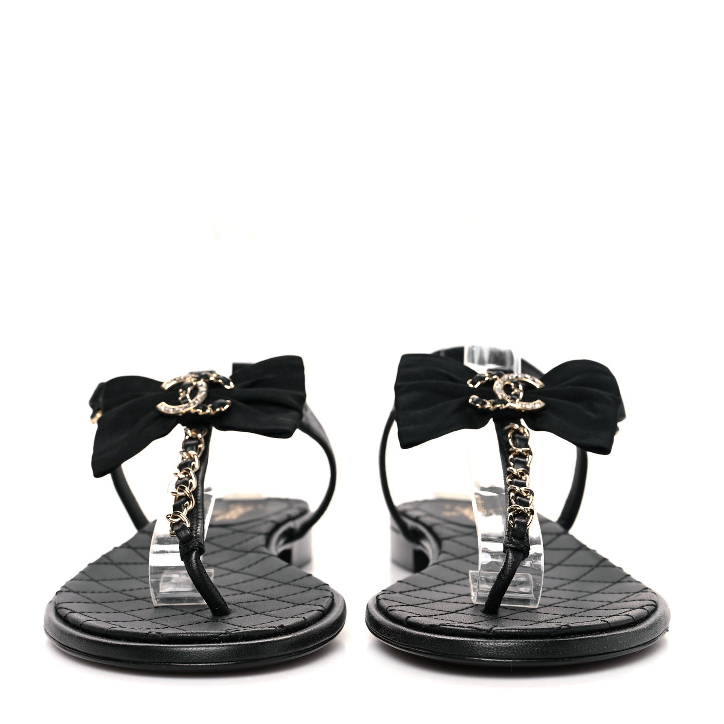Lambskin Crystal Chain CC Thong Sandals 39.5 Black