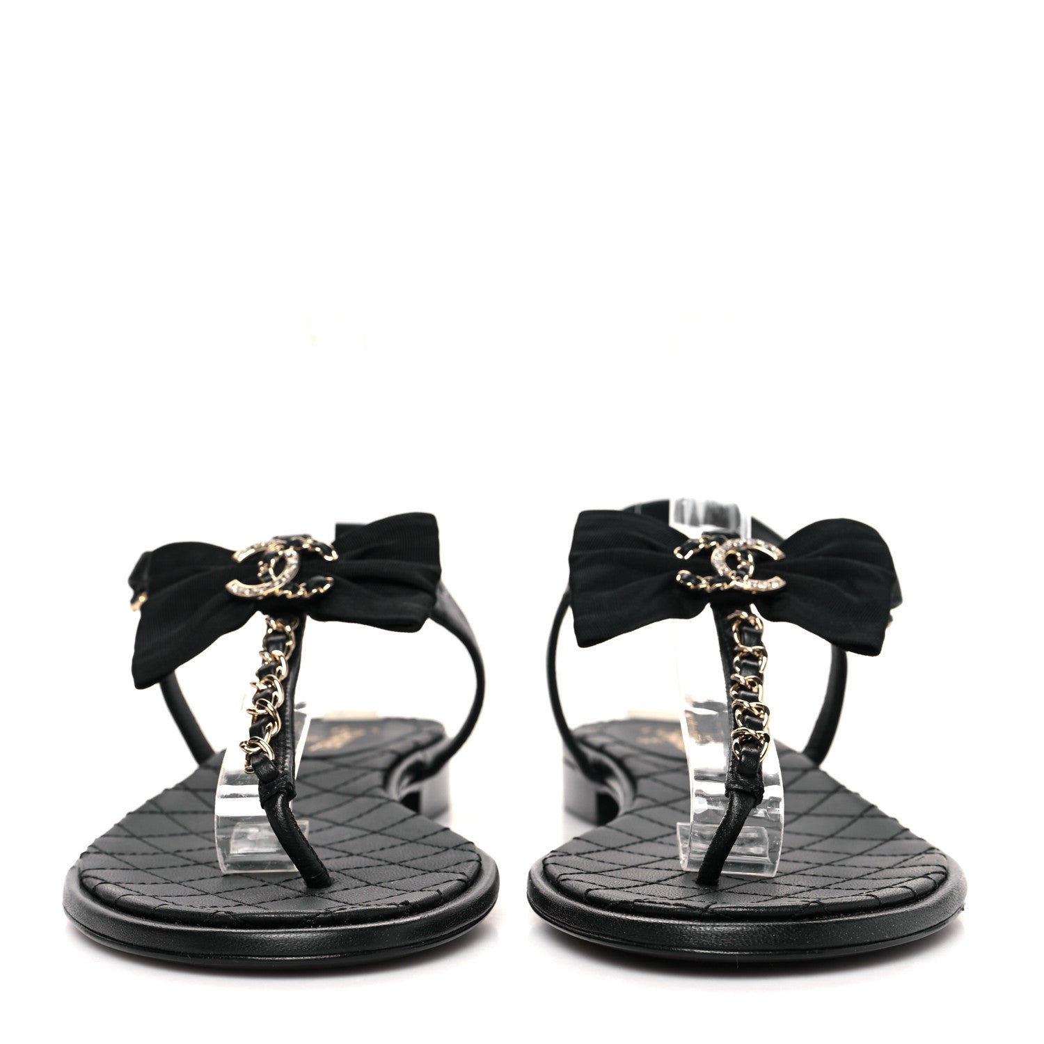 Chanel Lambskin Crystal Chain CC Thong Sandals 39.5 Black 2 of 7