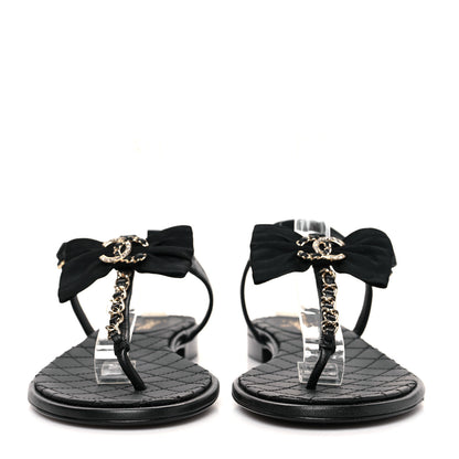 Chanel Lambskin Crystal Chain CC Thong Sandals 39.5 Black 2 of 7