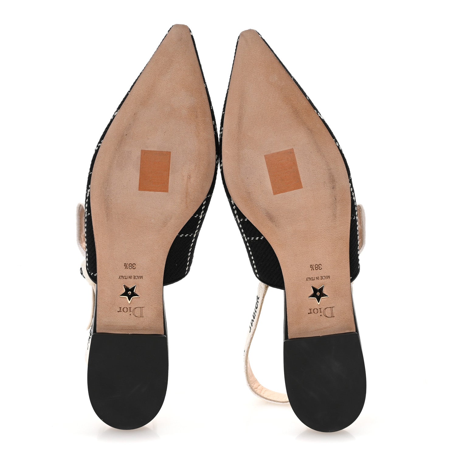 Christian Dior Fabric Ribbon Tartan Plaid J'Adior Slingback Ballet Flats 38.5 Black White 6 of 12