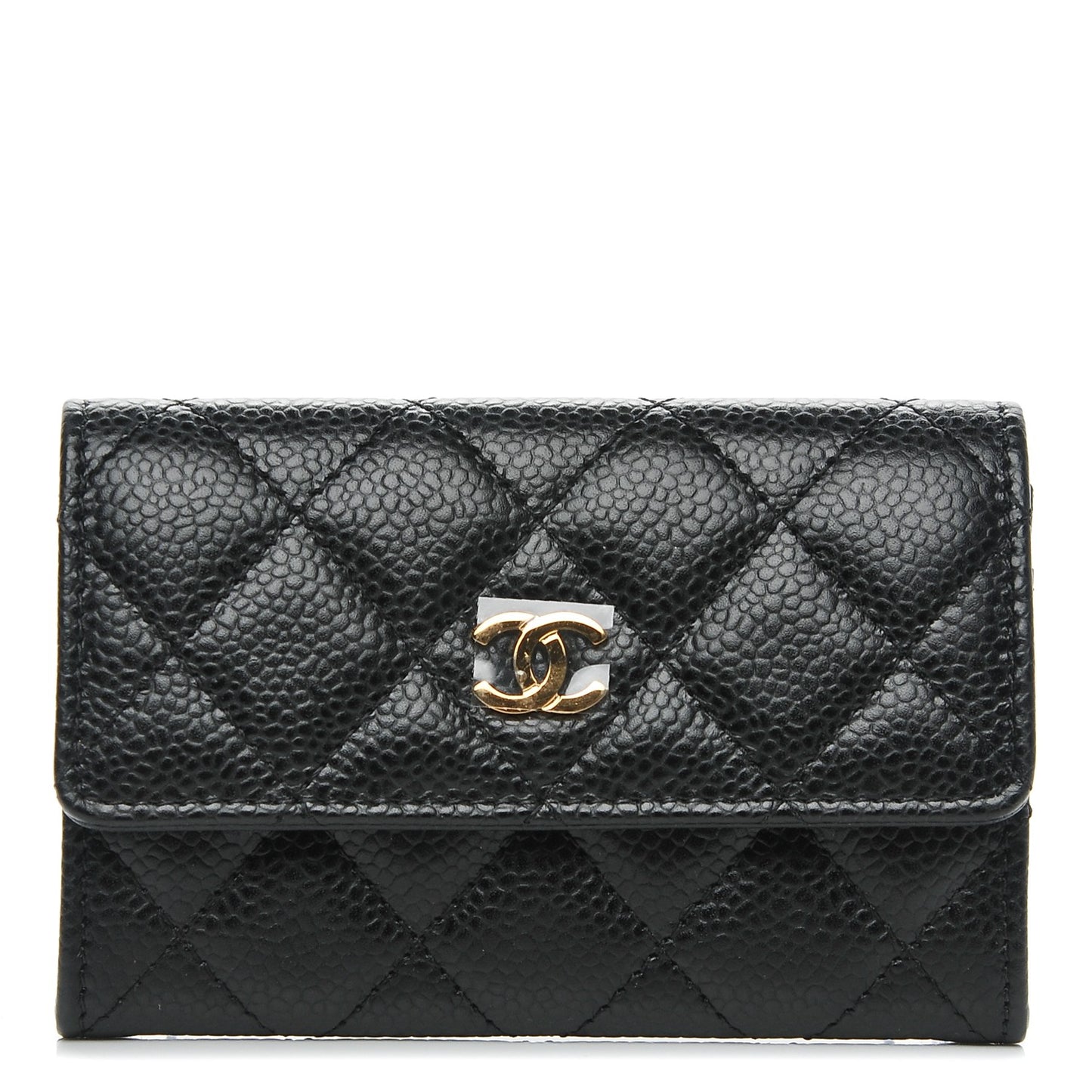 Caviar Quilted Flap Card Holder Black