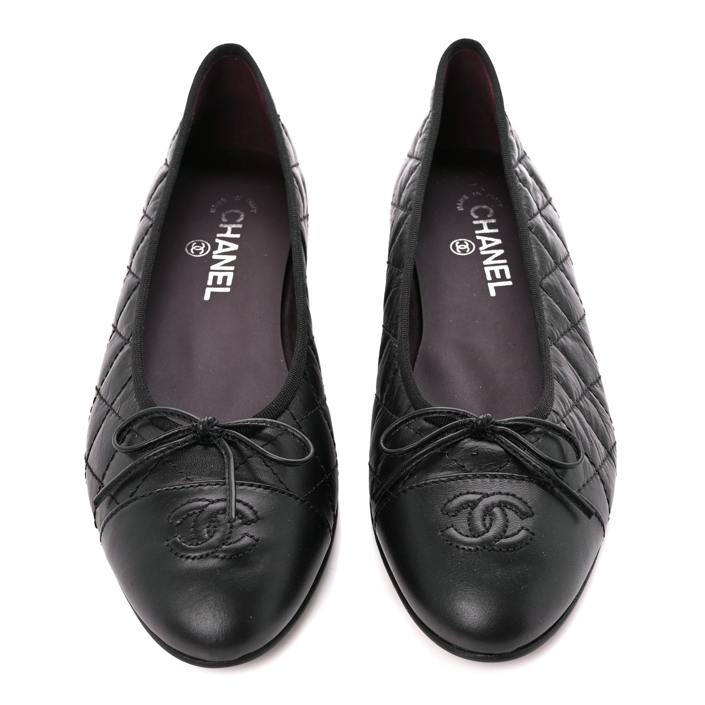 Aged Calfskin Quilted CC Cap Toe Ballerina Flats 39.5 Black