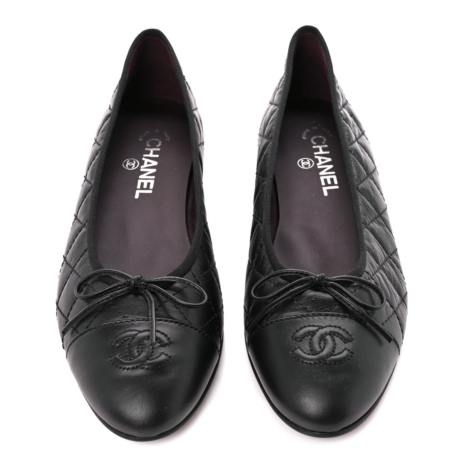 Chanel Aged Calfskin Quilted CC Cap Toe Ballerina Flats 39.5 Black 2 of 9