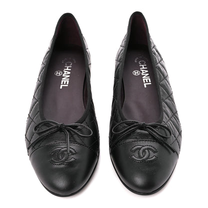 Chanel Aged Calfskin Quilted CC Cap Toe Ballerina Flats 39.5 Black 2 of 9