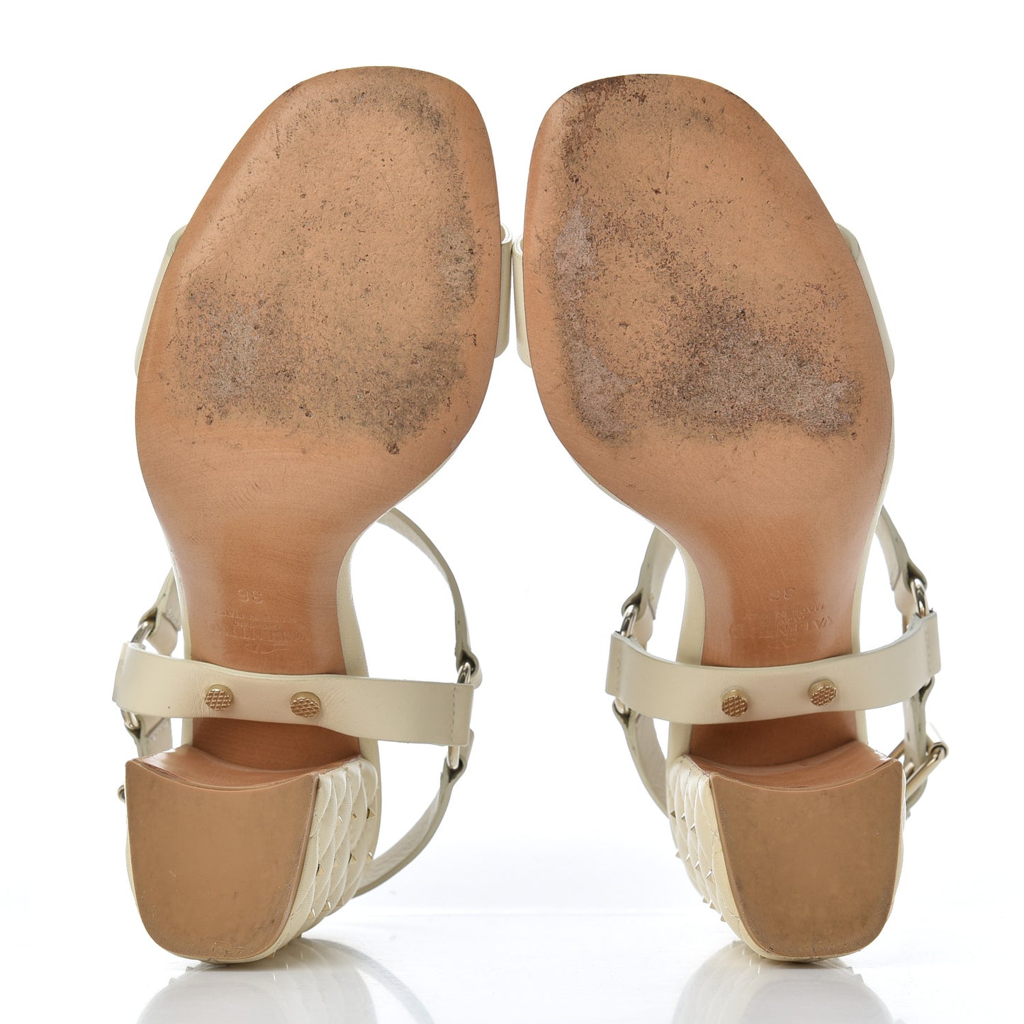 Calfskin Nappa Rockstud Spike 90mm Ankle Strap Sandals 36 Ivory