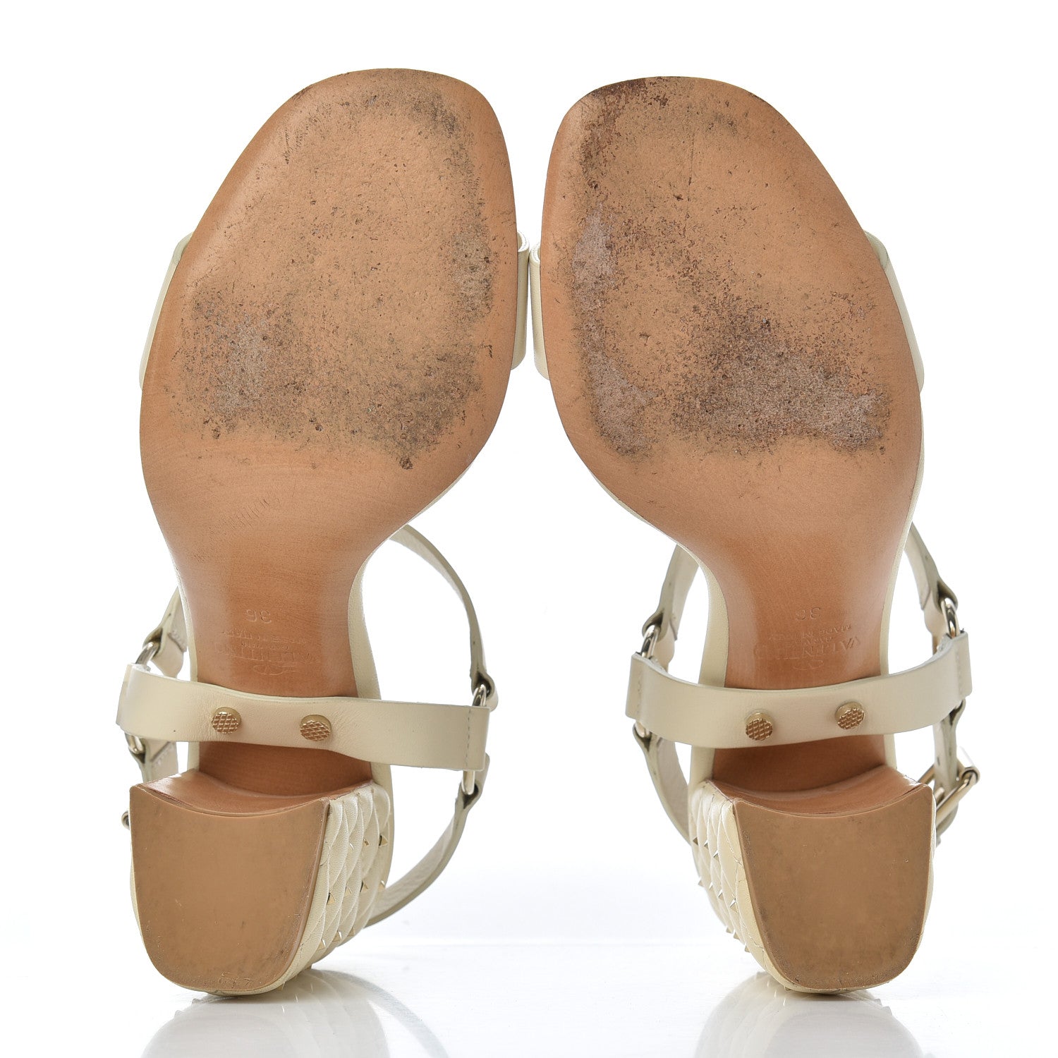 Valentino Garavani Calfskin Nappa Rockstud Spike 90mm Ankle Strap Sandals 36 Ivory 5 of 21