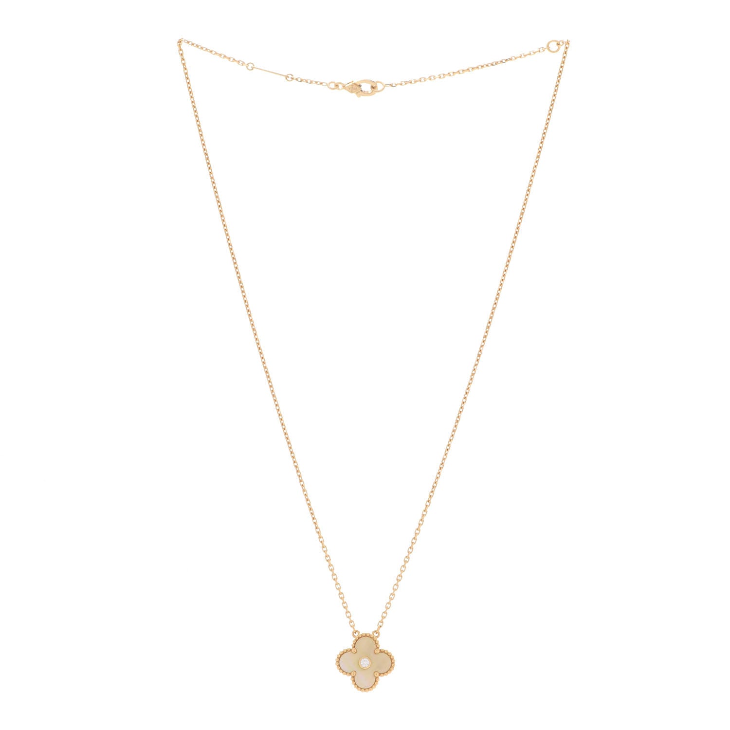 Van Cleef & Arpels 18K Yellow Gold Diamond Yellow Mother of Pearl Vintage Alhambra Pendant Necklace 3 of 7