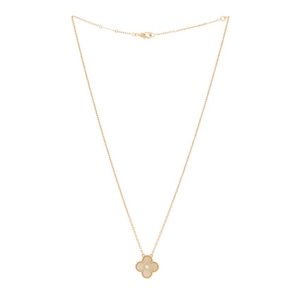 Van Cleef & Arpels 18K Yellow Gold Diamond Yellow Mother of Pearl Vintage Alhambra Pendant Necklace 3 of 7