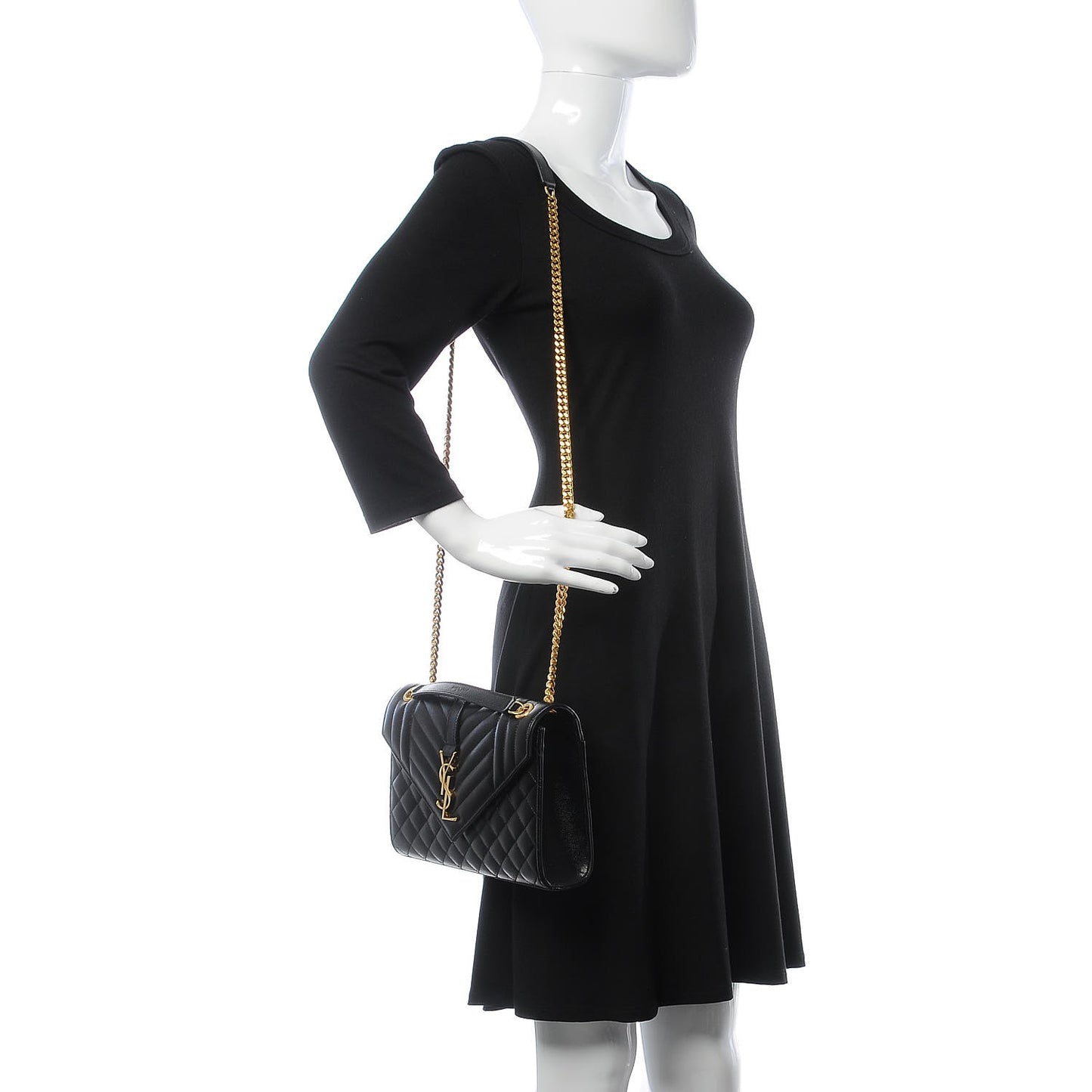 Grain De Poudre Textured Mixed Matelasse Triquilt Medium Monogram Satchel Black