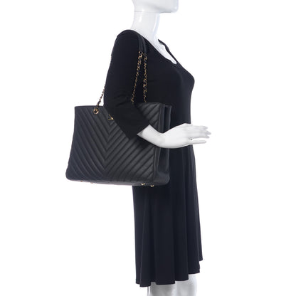 Chanel Caviar Chevron Quilted Large Shopping Tote Black 2 of 9