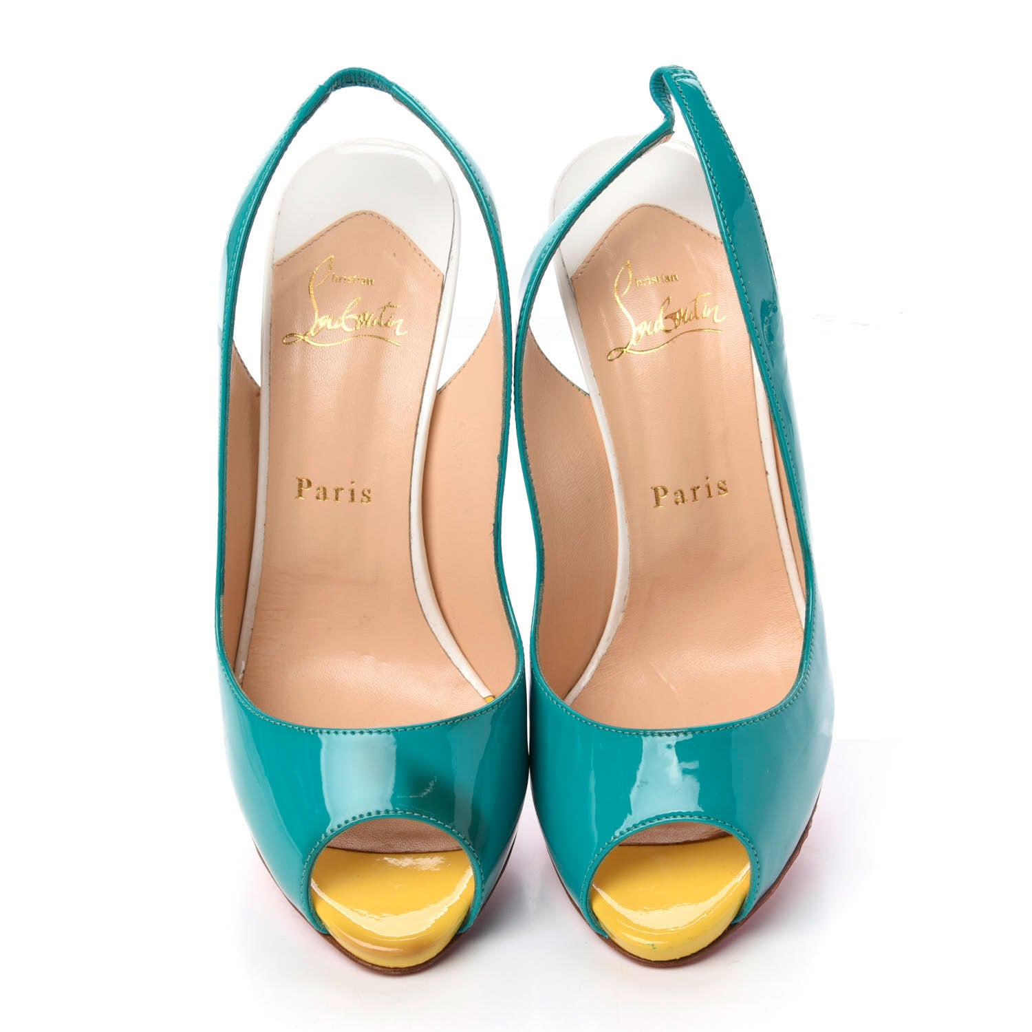 Christian Louboutin Patent Flo Sling 120 Pumps 38 Caraibes Canari 5 of 12